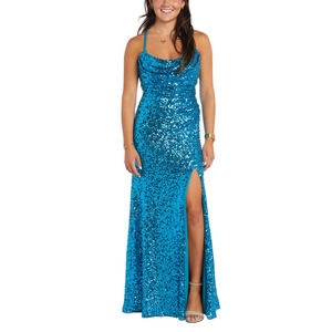 Morgan & Co. Teal Sequin Prom Dress - Juniors Size 1 - Gown